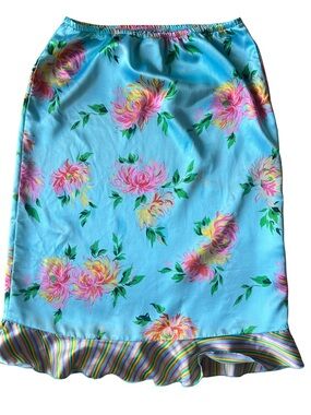 Y2K Coquette Mary-Kate and Ashley blue floral midi skirt.